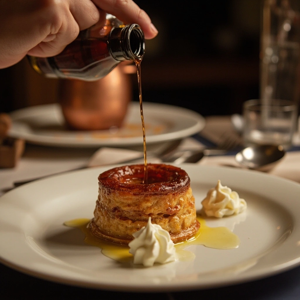 Rum baba poured with rum at the table on Sunday afternoons