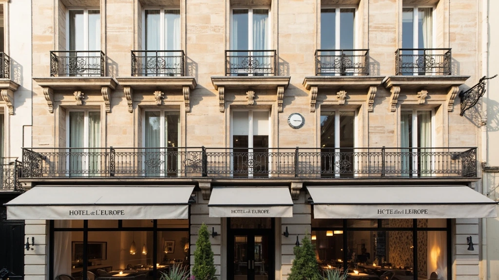 The restored 1898 Haussmannian façade of Hôtel de l'Europe on Rue de l'Université