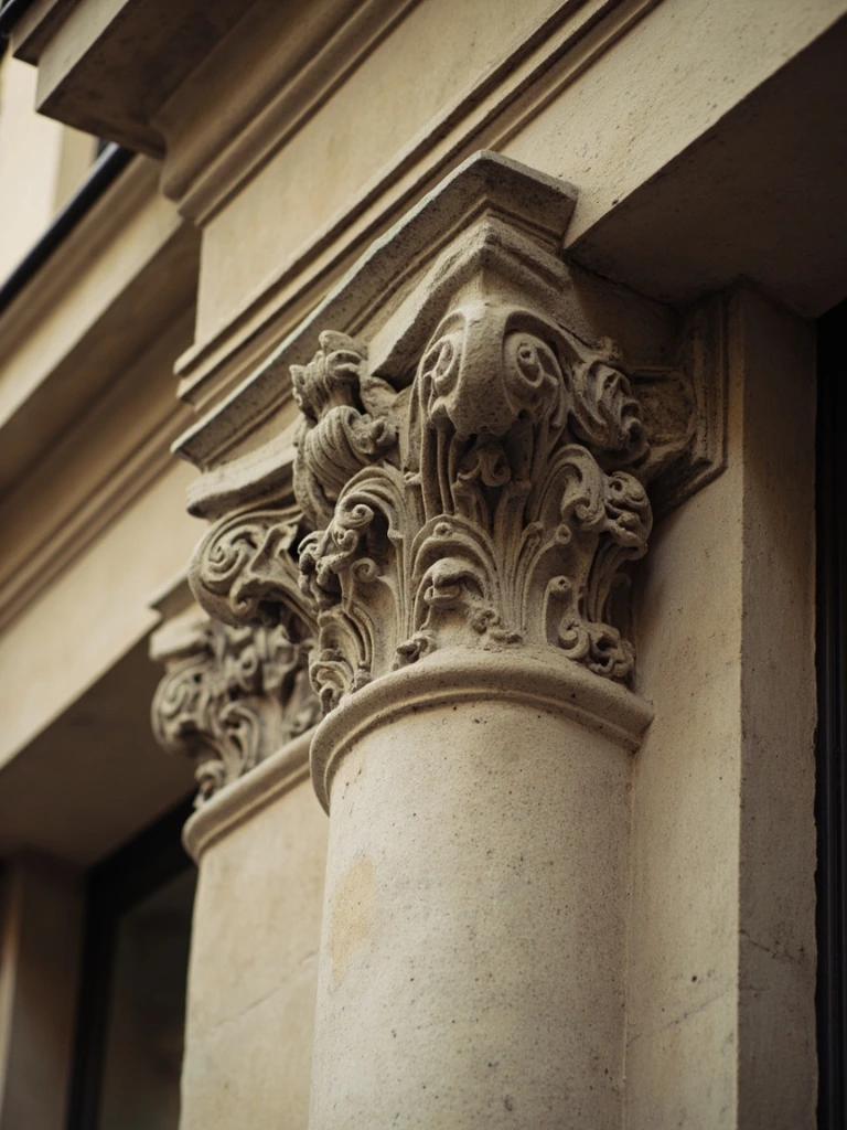 Carved limestone capital on the 1898 façade